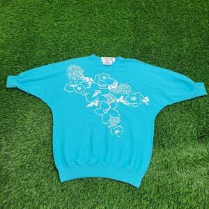 Vintage 80s Flower Sweatshirt Womens M 19x24 Dolman-Sleeve
